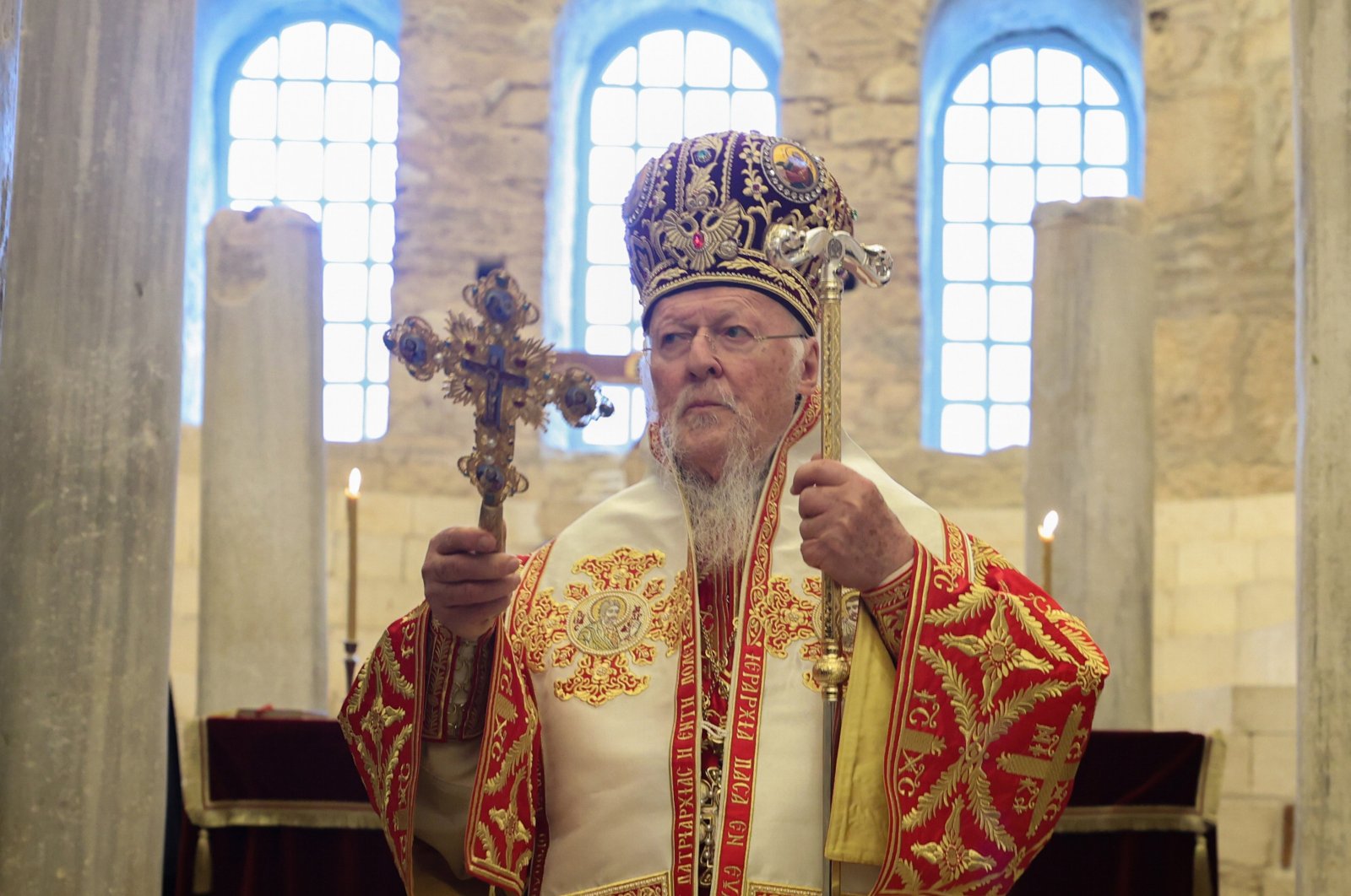 Bartholomew I of Istanbul's Fener Greek Orthodox Patriarchate performing rituals in the Saint Nicholas Memorial Museum and Church in Antalya, Türkiye, Dec. 06, 2023. (AA Photo)