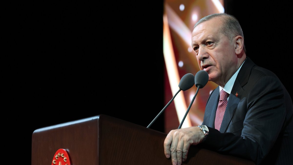 President Recep Tayyip Erdoğan speaks at the Presidency's Culture and Arts Awards Ceremony in Ankara, Dec. 25, 2024. (AA Photo)