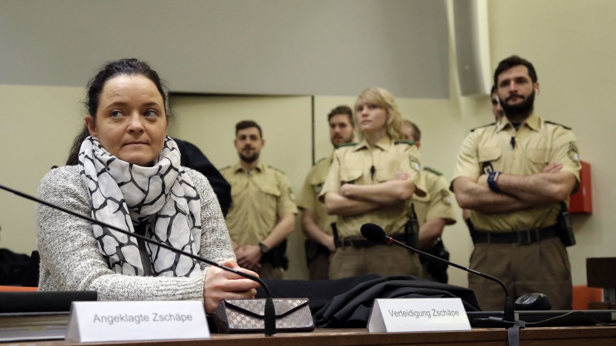 Neo-Nazi terrorist Beate Zschaepe sits in the court room waiting for her lawyers in Munich, Germany, Feb. 7, 2017. (AP Photo)