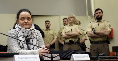 Neo-Nazi terrorist Beate Zschaepe sits in the court room waiting for her lawyers in Munich, Germany, Feb. 7, 2017. (AP Photo)