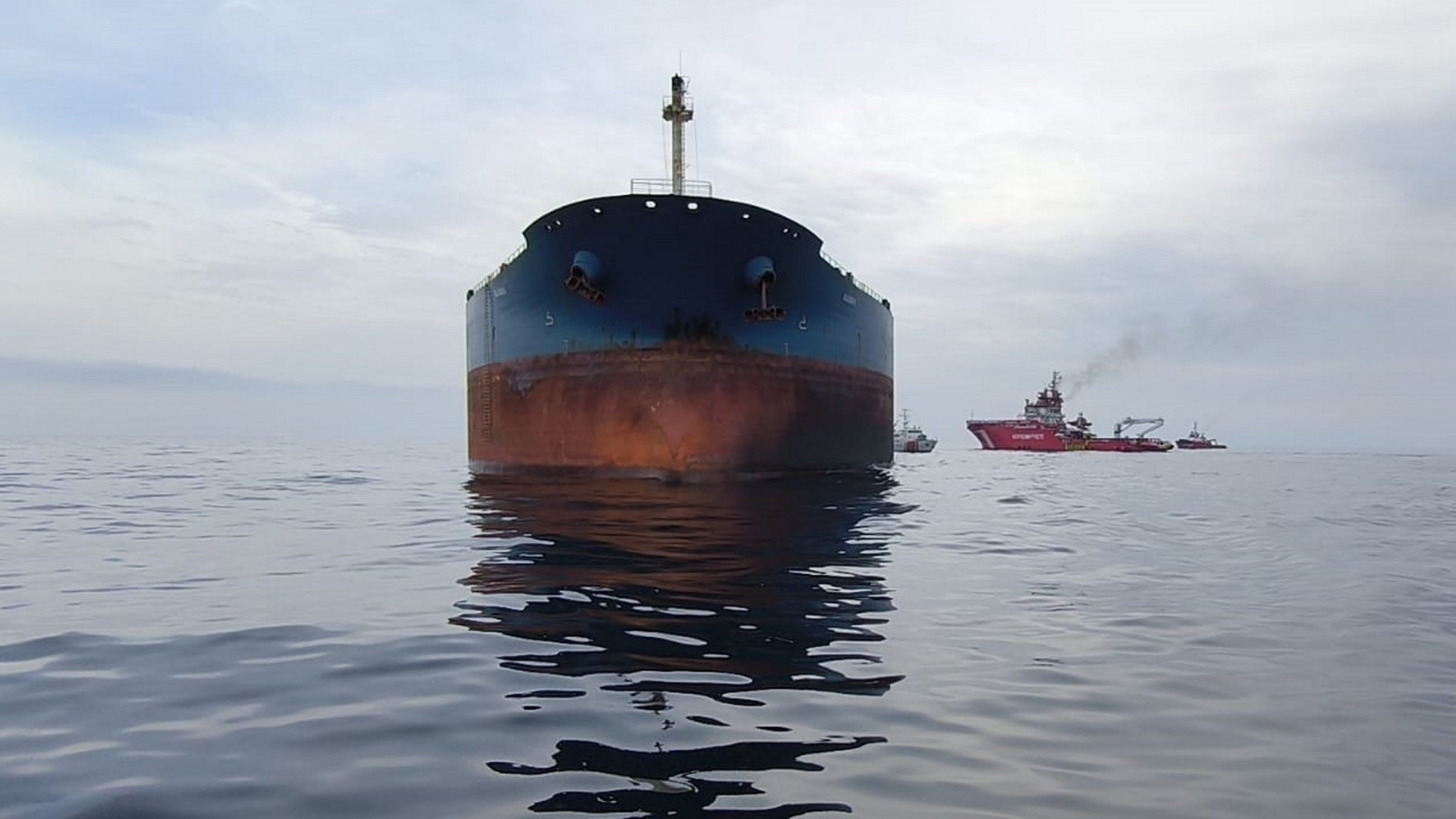 The Russian-linked Kairos tanker is seen after a naval drone attack in the Black Sea, Nov. 30, 2025. (AA Photo)