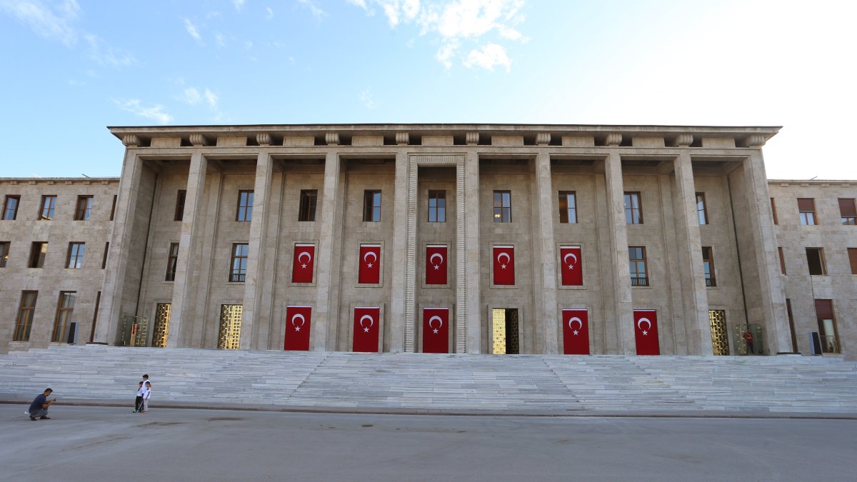 The Turkish Parliament is decorated with Turkish flags, Ankara, Türkiye, Oct. 4, 2016. (Getty Images Photo)