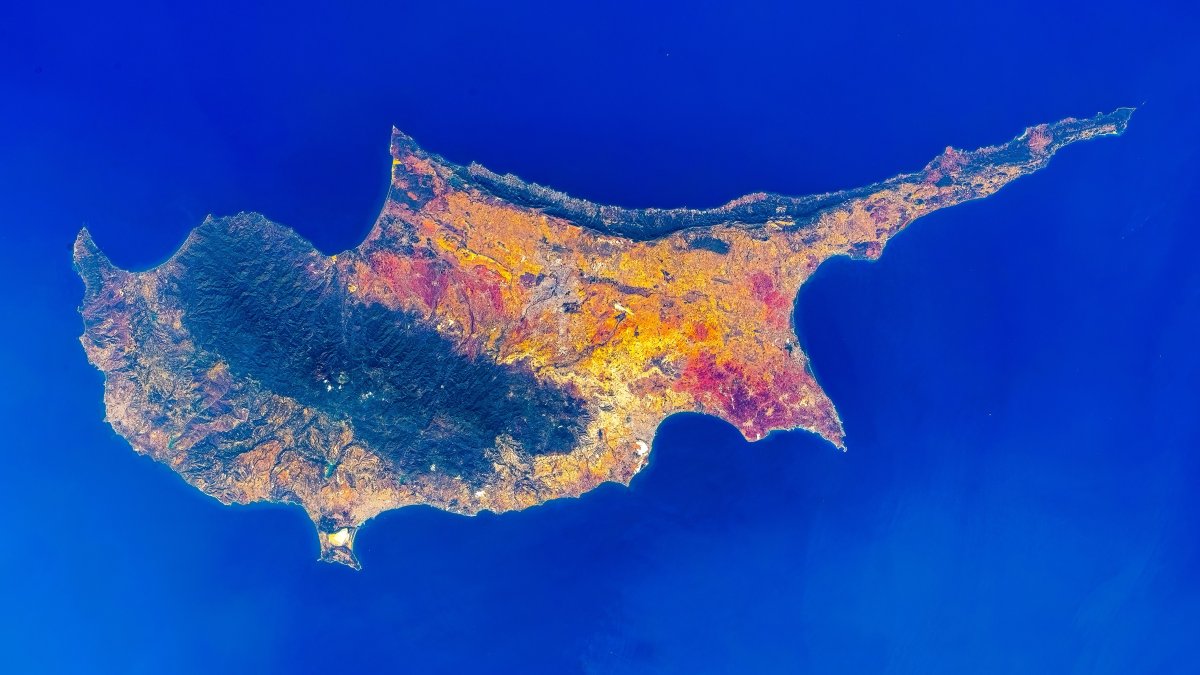 This satellite image offers a view of the Island of Cyprus, Oct. 10, 2025. (Getty Images Photo)