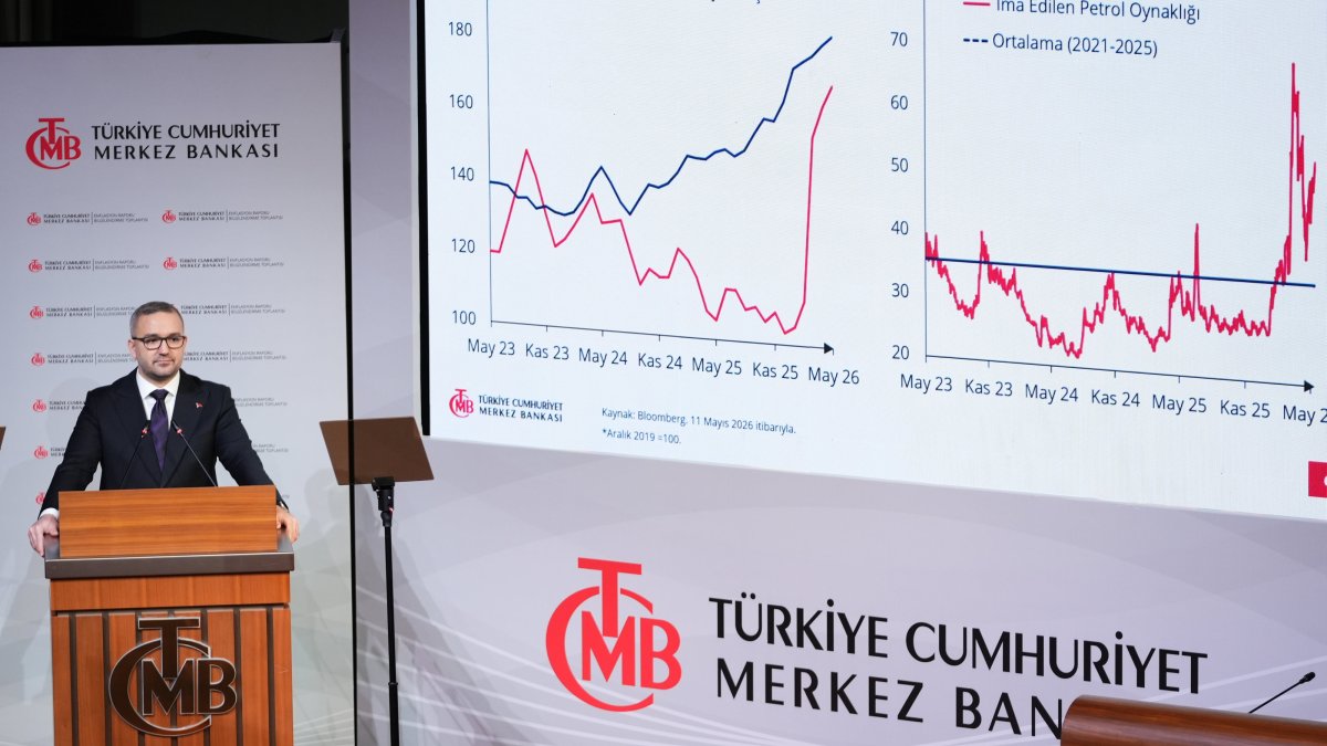 Central Bank of the Republic of Türkiye (CBRT) Governor Fatih Karahan speaks during this year's second inflation report briefing, Istanbul, Türkiye, May 14, 2026. (AA Photo)