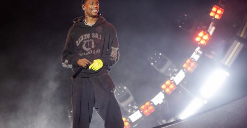 Travis Scott performs during Young Thug's set at the 2025 Lyrical Lemonade Summer Smash at SeatGeek Stadium, June 22, 2025 Illinois, U.S., June 22, 2025. (Getty Images Photo)