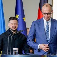 German Chancellor Friedrich Merz and Ukrainian President Volodymyr Zelenskyy before a press meet in Berlin, Germany, April 14, 2026. (Reuters Photo)